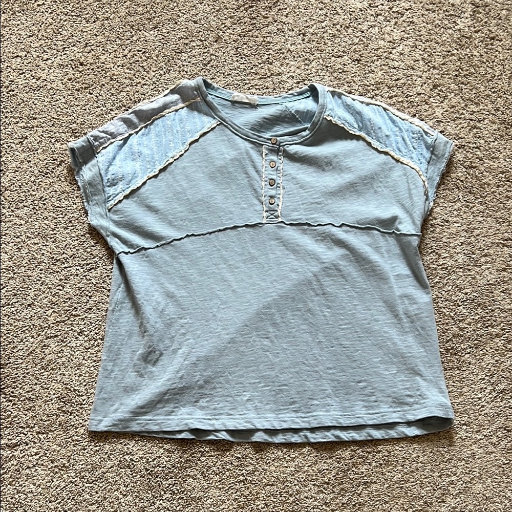 Light Blue Short Sleeve Henley Top